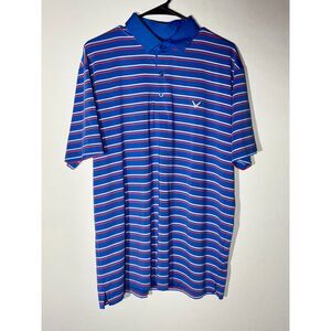 Callaway Men’s L Opti-Dri Golf Polo Shirt Blue Red White Stripe Performance